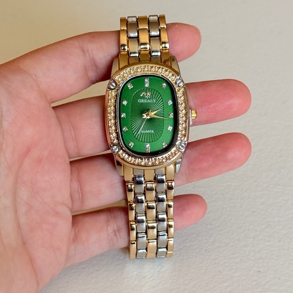 Gold and Silver Two-Tone Watch with Green Dial - Picture 3 of 9